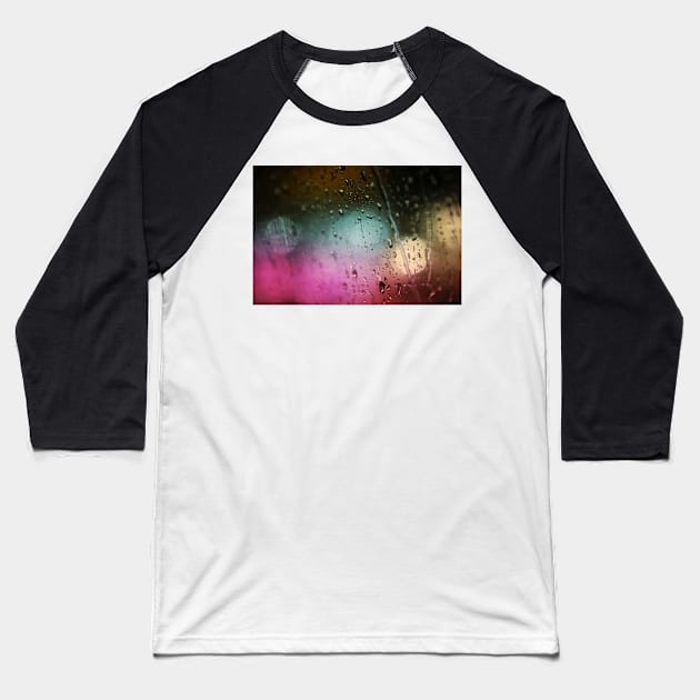 Deatil of raindrops on a car windshield at night Baseball T-Shirt by Reinvention